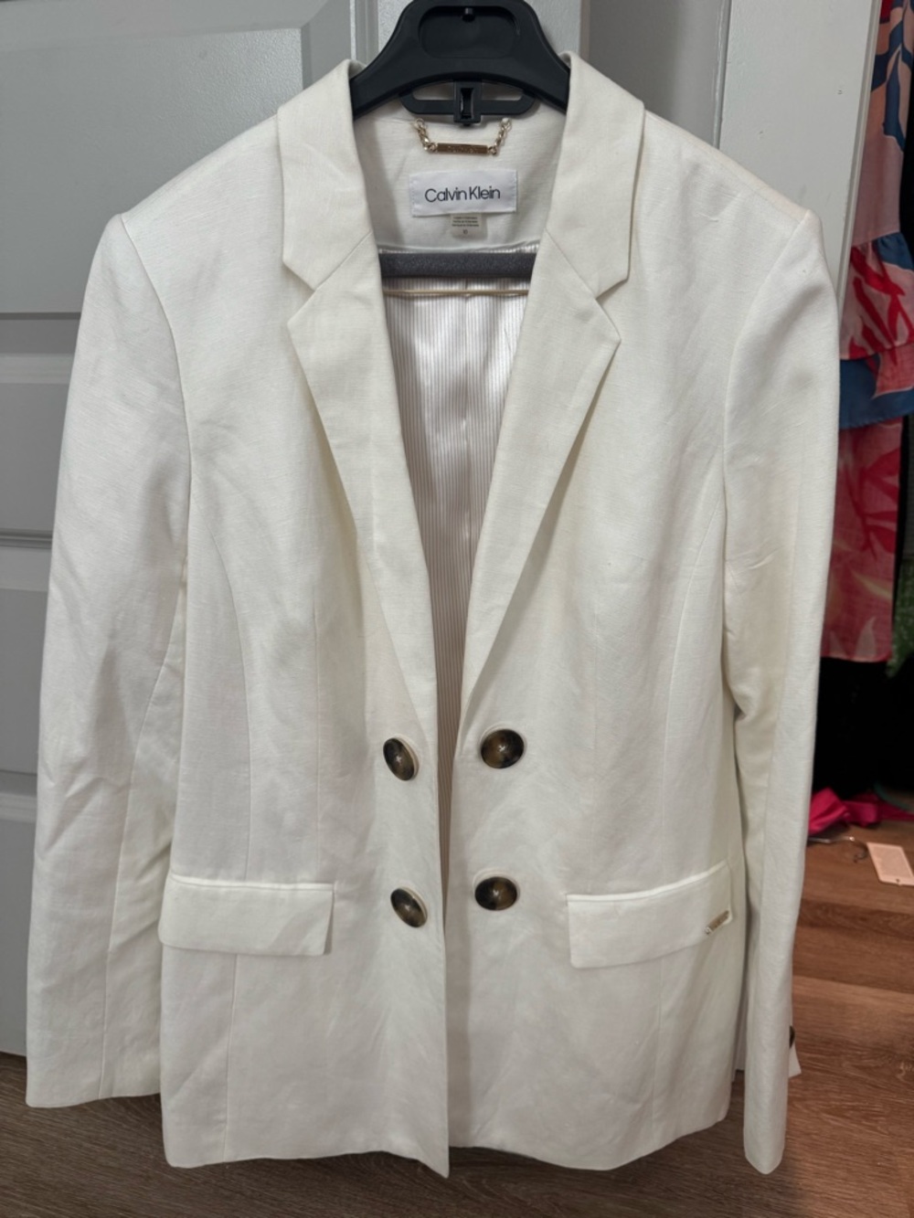 Calvin Klein Ivory Double-Breasted Blazer with Dark Buttons
